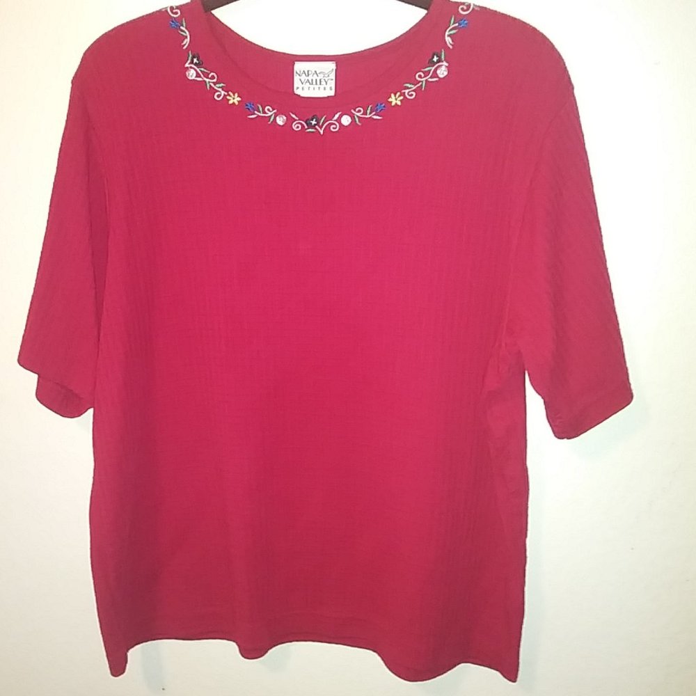 Vintage Napa Valley Petites Red Short Sleeve Top L